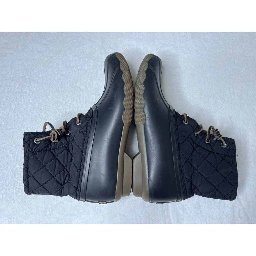 Sperry Top Sider Saltwater Duck Kids Girls Rain Black Ankle Lace Up Zip Boots 4M